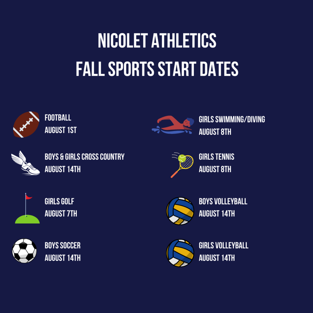 nicolet athletics fall sports start dates