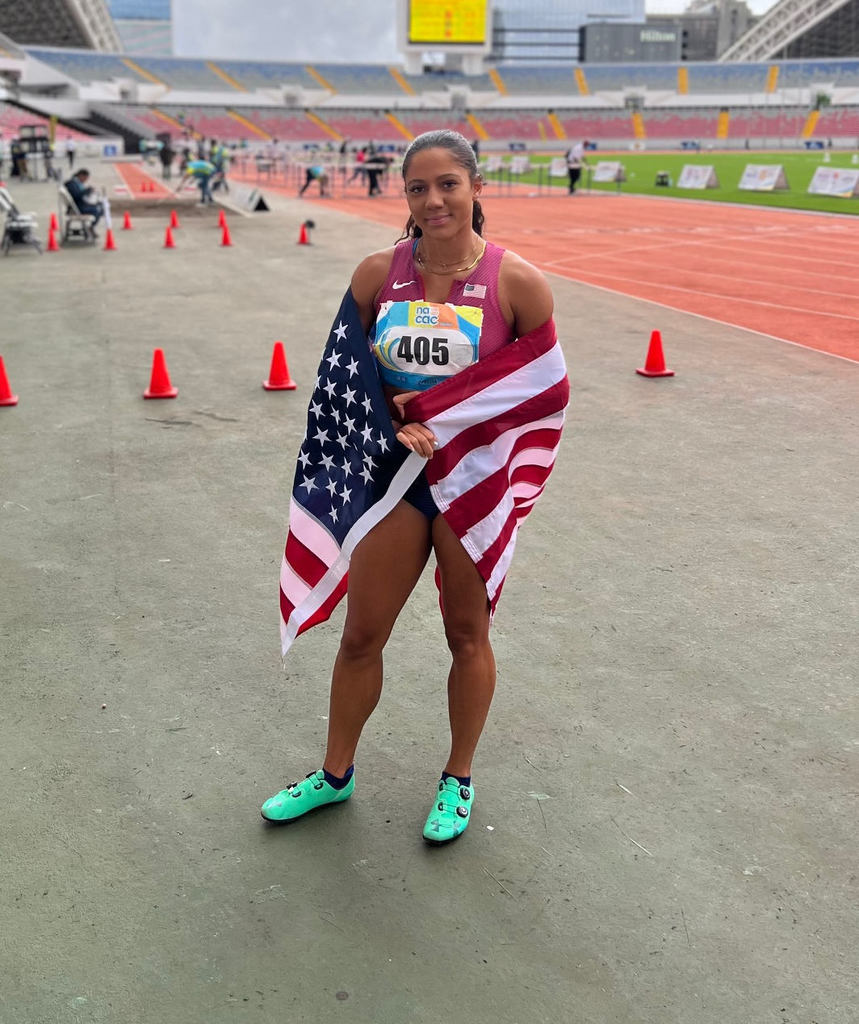 Destiny Huven with the american flag